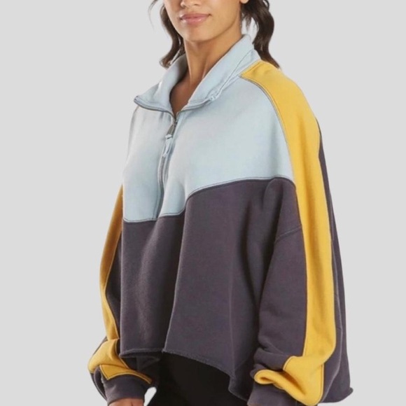 Free People Split Second 1/2 Zip Pullover Navy Combo - Picture 8 of 9